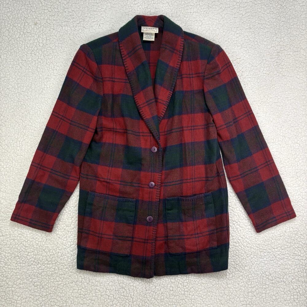 Vintage Arizona Jean Co Plaid Longline Boyfriend Blazer Size S Wool Blend Tartan